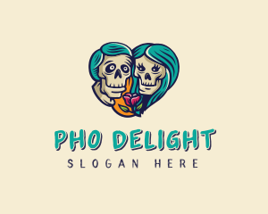 Skeleton Skull Lovers Heart logo design