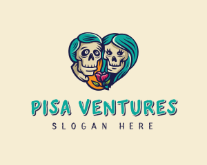 Skeleton Skull Lovers Heart logo design