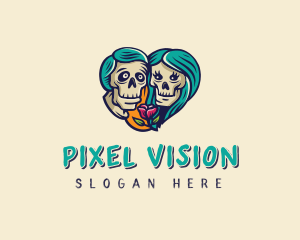 Skeleton Skull Lovers Heart logo design