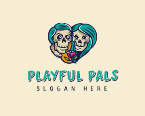 Skeleton Skull Lovers Heart logo design