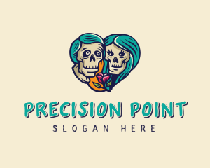 Skeleton Skull Lovers Heart logo design