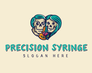 Skeleton Skull Lovers Heart logo design