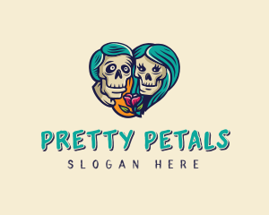 Skeleton Skull Lovers Heart logo design