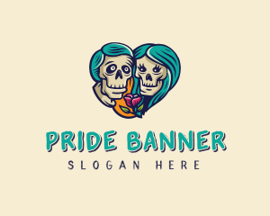 Skeleton Skull Lovers Heart logo design