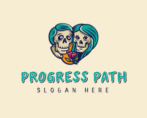 Skeleton Skull Lovers Heart logo design