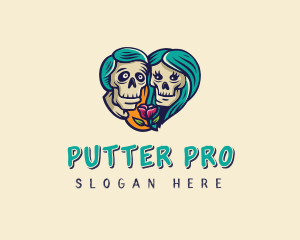 Skeleton Skull Lovers Heart logo design