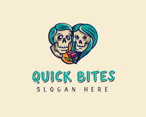 Skeleton Skull Lovers Heart logo design