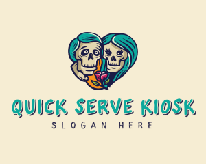 Skeleton Skull Lovers Heart logo design