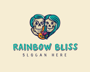 Skeleton Skull Lovers Heart logo design