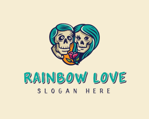 Skeleton Skull Lovers Heart logo design