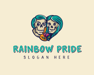 Skeleton Skull Lovers Heart logo design