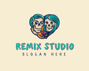 Skeleton Skull Lovers Heart logo design