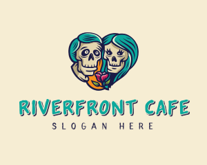 Skeleton Skull Lovers Heart logo design