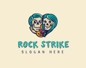 Skeleton Skull Lovers Heart logo design