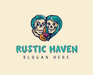 Skeleton Skull Lovers Heart logo design