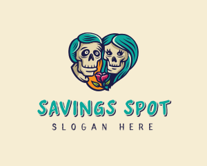 Skeleton Skull Lovers Heart logo design