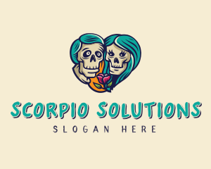 Skeleton Skull Lovers Heart logo design