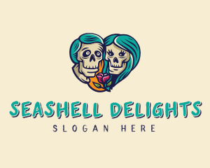 Skeleton Skull Lovers Heart logo design