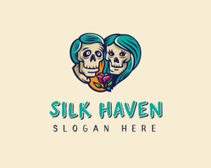 Skeleton Skull Lovers Heart logo design