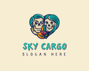 Skeleton Skull Lovers Heart logo design