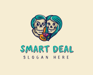 Skeleton Skull Lovers Heart logo design