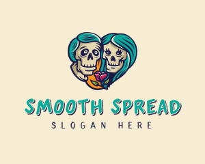 Skeleton Skull Lovers Heart logo design