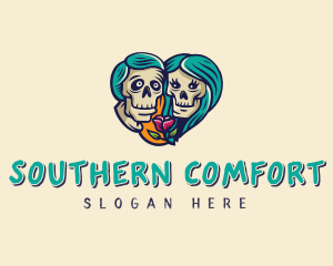 Skeleton Skull Lovers Heart logo design