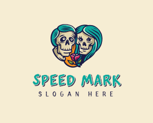 Skeleton Skull Lovers Heart logo design