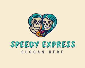 Skeleton Skull Lovers Heart logo design