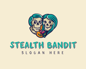 Skeleton Skull Lovers Heart logo design