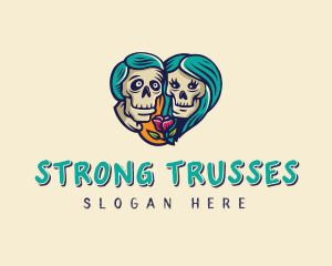 Skeleton Skull Lovers Heart logo design