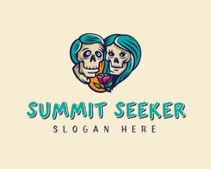 Skeleton Skull Lovers Heart logo design