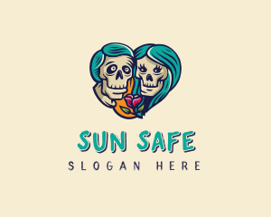 Skeleton Skull Lovers Heart logo design