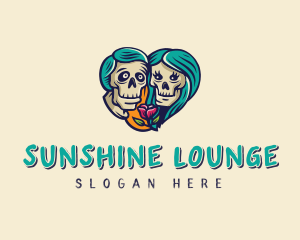 Skeleton Skull Lovers Heart logo design