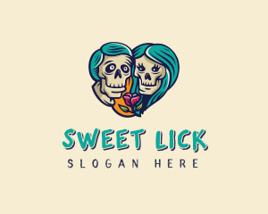 Skeleton Skull Lovers Heart logo design