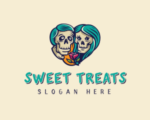 Skeleton Skull Lovers Heart logo design