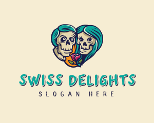 Skeleton Skull Lovers Heart logo design