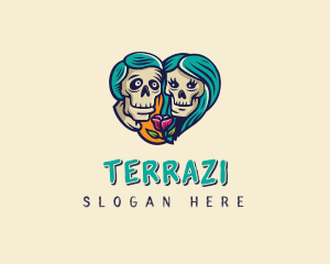 Skeleton Skull Lovers Heart logo design