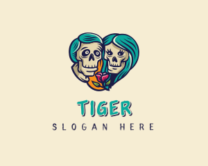 Skeleton Skull Lovers Heart logo design