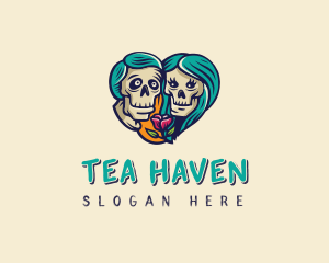 Skeleton Skull Lovers Heart logo design