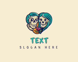 Skeleton Skull Lovers Heart logo design