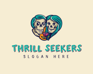 Skeleton Skull Lovers Heart logo design