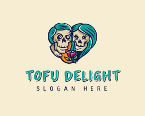 Skeleton Skull Lovers Heart logo design