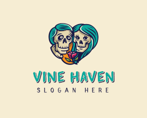 Skeleton Skull Lovers Heart logo design