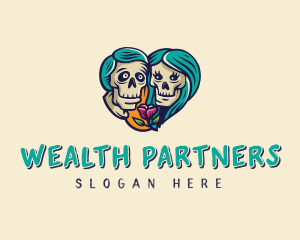 Skeleton Skull Lovers Heart logo design