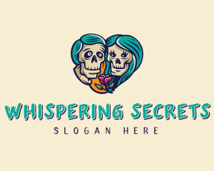 Skeleton Skull Lovers Heart logo design