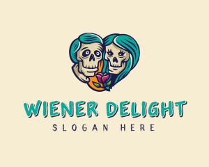 Skeleton Skull Lovers Heart logo design