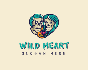 Skeleton Skull Lovers Heart logo design