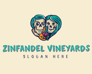 Skeleton Skull Lovers Heart logo design