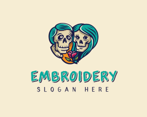 Skeleton Skull Lovers Heart logo design